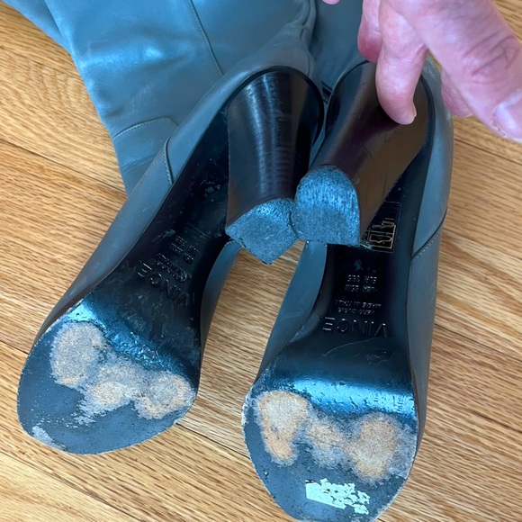 Gray Knee-High Leather Boots Vince 8.5 US/
68.5 EU High Heels Zipper - Picture 8 of 9